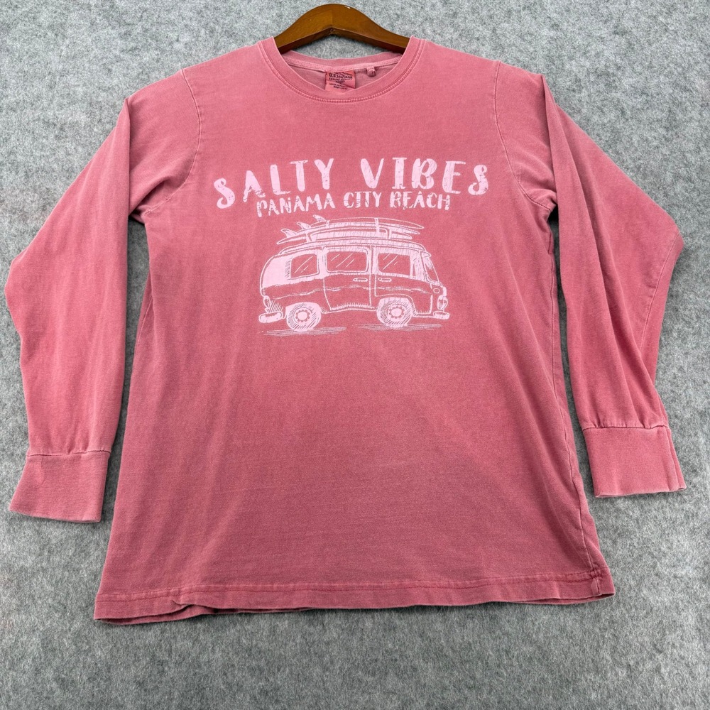 US Vintage Salty Vibes Panama City Beach Graphic Long Sleeve Tee Pink Small